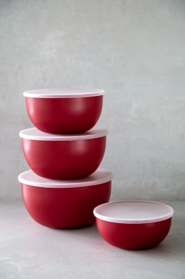 Set 4 boluri preparare, plastic, cu capac, Empire Red - KitchenAid