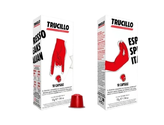 CAFEA TRUCILLO, EXPRESSO SPEAKS ITALIAN, 10 capsule din aluminiu, compatibile cu aparatele NESPRESSO®, 55 g ℮