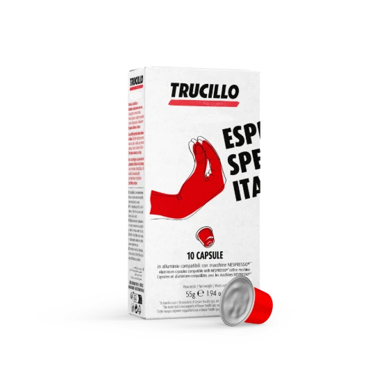 CAFEA TRUCILLO, EXPRESSO SPEAKS ITALIAN, 10 capsule din aluminiu, compatibile cu aparatele NESPRESSO®, 55 g ℮