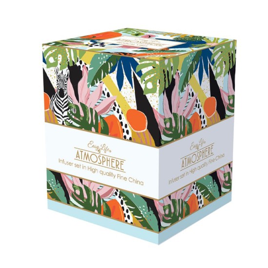 Cana portelan, 350ml, cu capac si infuzor, "Tropical Vibes" - Easy Life