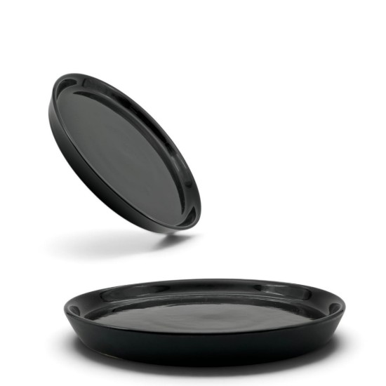 Farfurie ceramica, 25cm, Novum Vulcano Duo, negru lucios, gresie glazurata manual