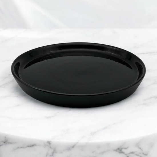 Farfurie ceramica, 25cm, Novum Vulcano Duo, negru lucios, gresie glazurata manual