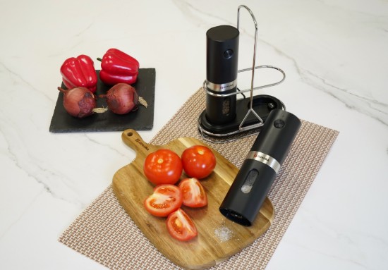 Set 2 rasnite electrice pentru sare si piper, cu suport metalic - Zokura