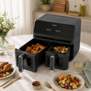 Friteuza dubla cu aer cald, 8 L, 1350+1350 W, Gri Inchis - Zokura