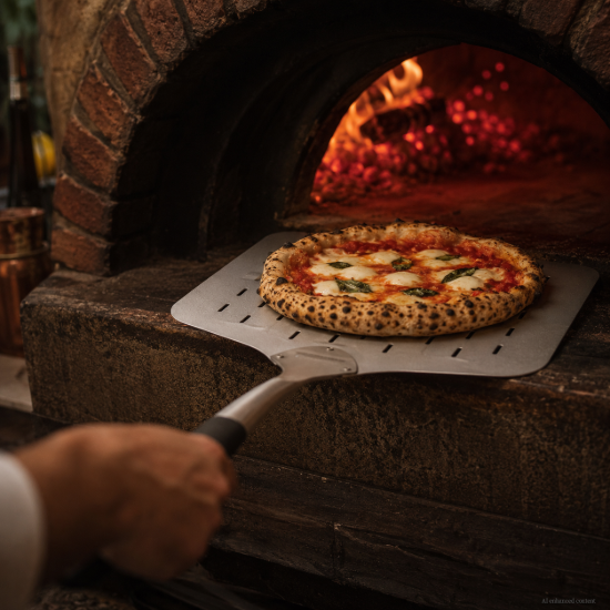 Paleta perforata pentru pizza, 66 x 30 cm, inox - Zokura