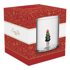 Pahar cu decoratiune in interior, sticla borosilicata, 250ml, model brad de Craciun - Easy Life
