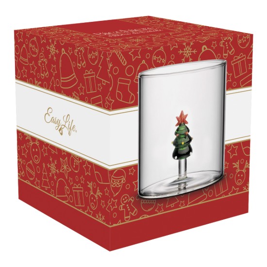 Pahar cu decoratiune in interior, sticla borosilicata, 250ml, model brad de Craciun - Easy Life