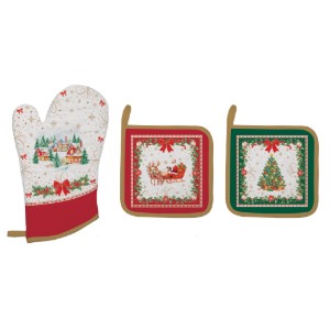 Set manusa bucatarie si 2 suporturi vase, "Christmas Heritage" - Easy Life