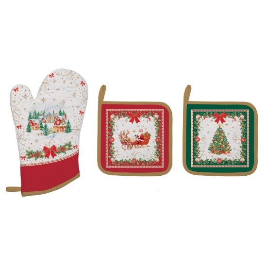 Set manusa bucatarie si 2 suporturi vase, "Christmas Heritage" - Easy Life