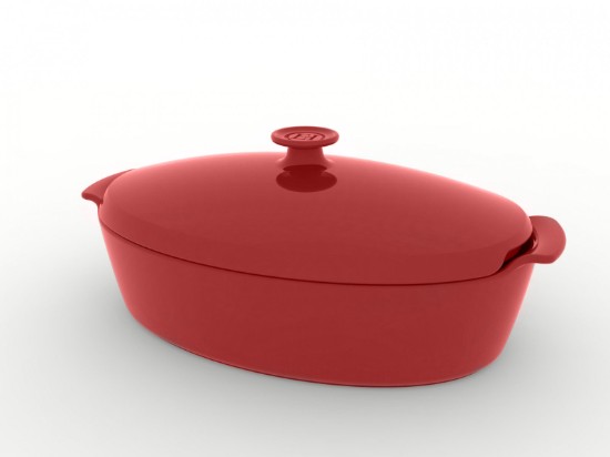 Vas oval, ceramica, cu capac, 41,5 x 24 cm/5,8L, Burgundy - Emile Henry