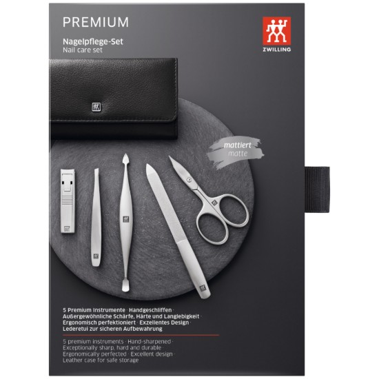 Set 5 piese inox satinat, portofel piele neagra - Zwilling PREMIUM