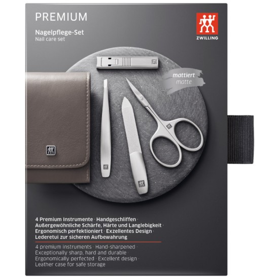 Set manichiura 4 piese, inox, etui piele gri - Zwilling PREMIUM