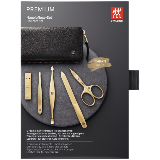 Set manichiura 5 piese, inox, etui piele negru - Zwilling PREMIUM