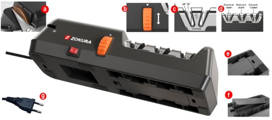 Ascutitor electric de cutite si foarfece, 3 etape, 18W - Zokura