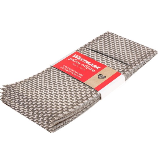 Set 6 suporturi pentru tacamuri, plastic, 24 x 9 cm, "Elegance", auriu/gri - Saleen