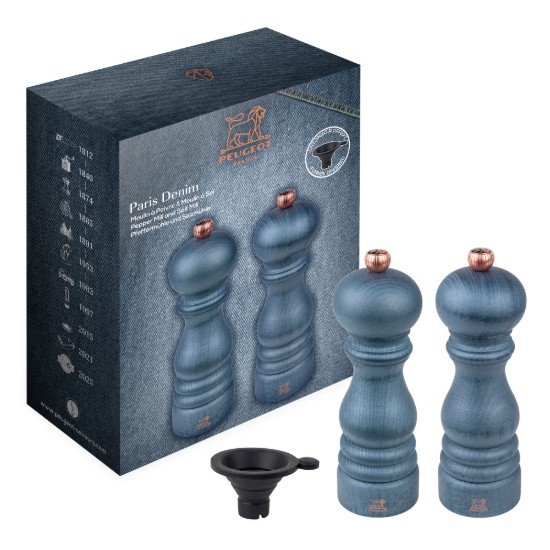 Set 2 rasnite sare si piper, 18 cm, "Paris", Denim - Peugeot