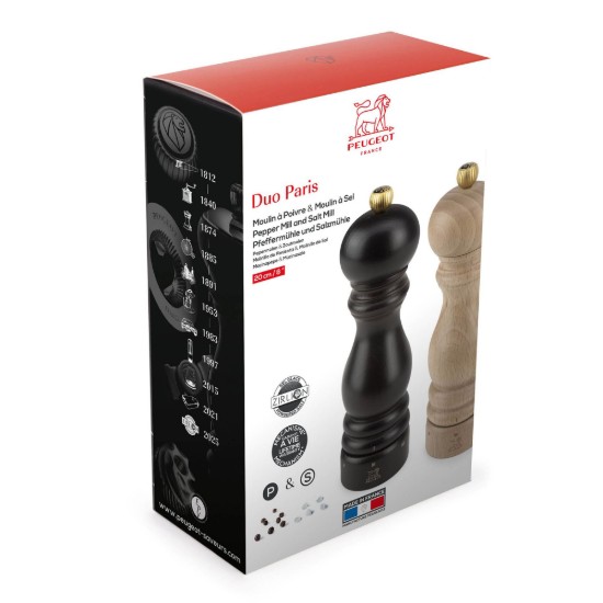 Set 2 rasnite sare si piper, 20 cm, "Paris u'Select Z", Chocolate&Natural - Peugeot