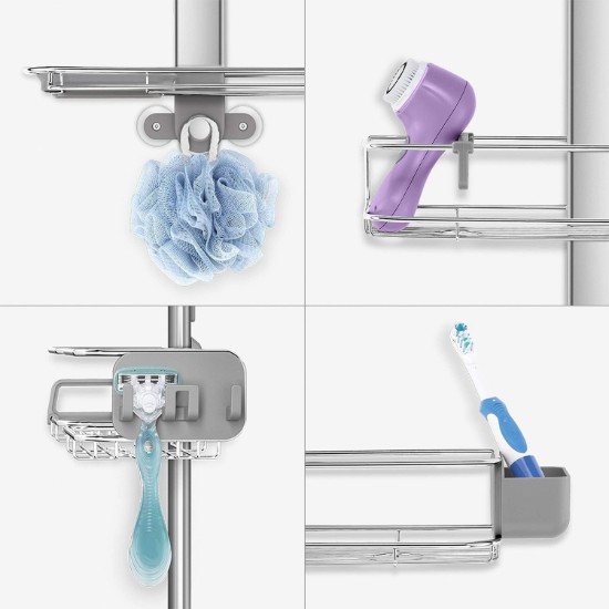 Suport ajustabil XL pentru cabina dus, aluminiu anodizat/inox - simplehuman