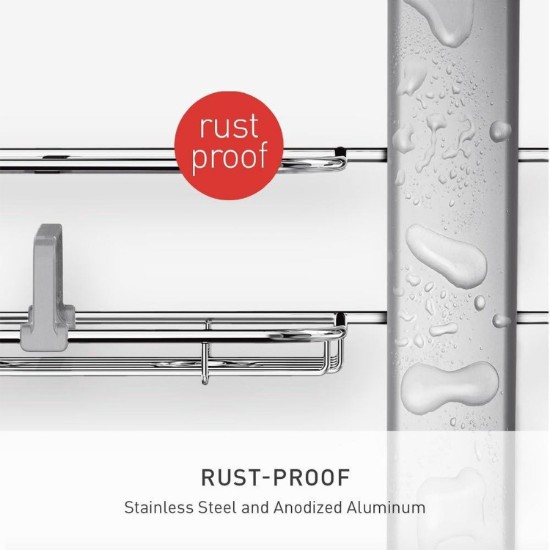 Suport ajustabil XL pentru cabina dus, aluminiu anodizat/inox - simplehuman