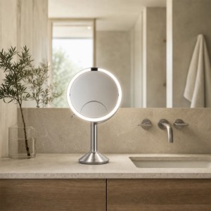 Oglinda cosmetica cu senzor, 23 cm, "Trio", Brushed Stainless Steel - simplehuman