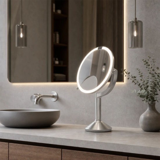 Oglinda cosmetica cu senzor, 23 cm, "Trio", Brushed Stainless Steel - simplehuman